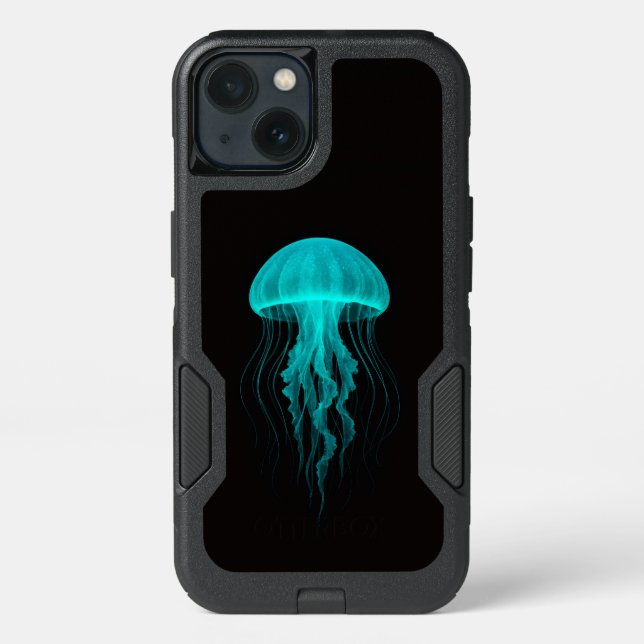 Black 4 Luxe OtterBox iPhone 13, Aqua Jellyfish 13 Case (Back)