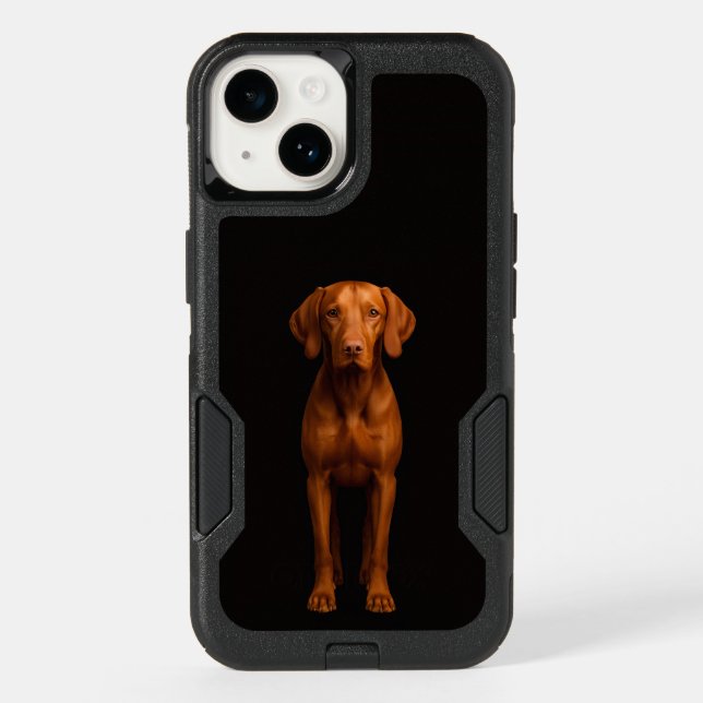 Black 4 Luxe Otterbox iPhone 14, Agile Vizsla Dog (Back)