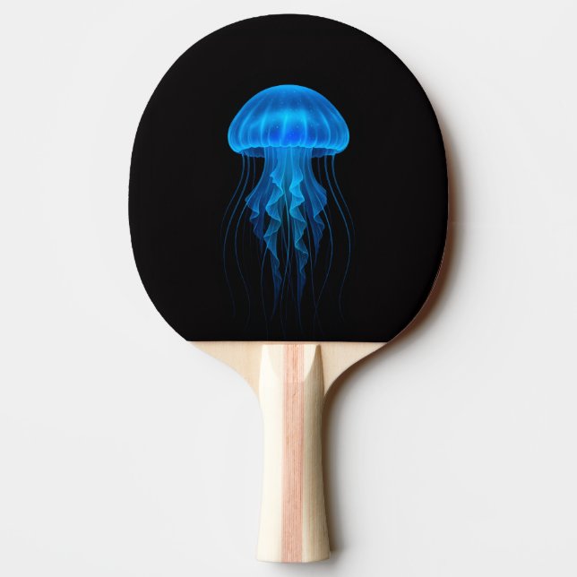 Black 4 Luxe ping pong paddle, Neon Blue Jellyfish Ping Pong Paddle (Back)