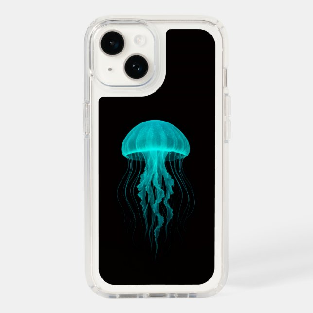 Black 4 Luxe Presidio iPhone 14, Green Jellyfish Speck iPhone Case (Front)