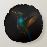 Black 4 Luxe Round Throw Pillow Hummingbird Flying