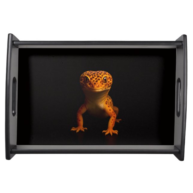 Black 4 Luxe serving tray, Gecko Leopard Lizard Tray (Front)