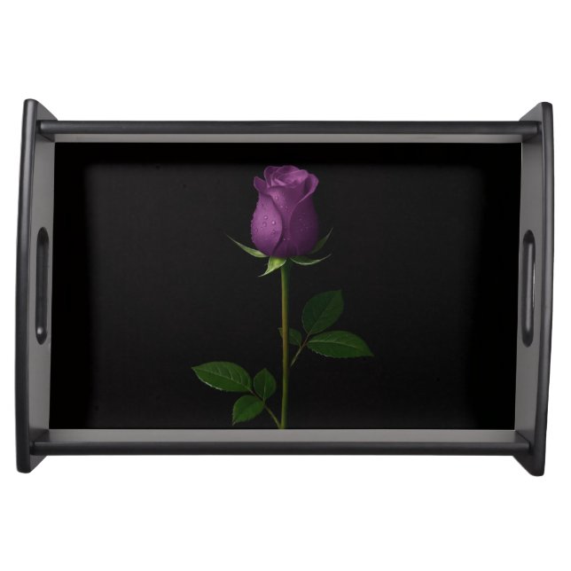 Black 4 Luxe serving tray, Royal Violet Rose Serving Tray (Front)
