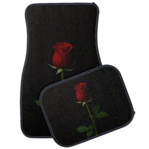 Black 4 Luxe Set of car mats, Velvet Red Rose Car Floor Mat