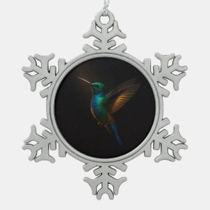 Black 4 Luxe Snowflake Ornament, Humminbird Flying Pewter Christmas Ornament