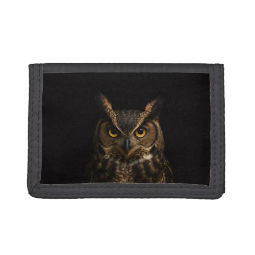 Black 4 Luxe Special wallet, Golden Eye Owl flying Tri-fold Wallet