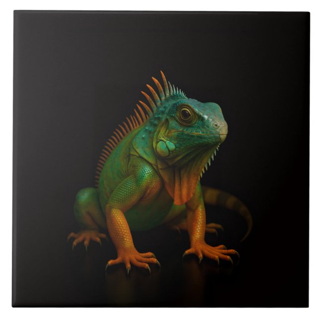 Black 4 Luxe Tile with Green Iguana (Front)