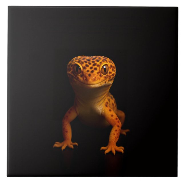 Black 4 Luxe Tile with Leopard Gecko Lizard (Front)