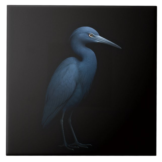 Black 4 Luxe Tile with Little Blue Heron (Front)