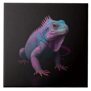 Black 4 Luxe Tile with Pink Tropical Iguana