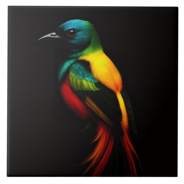 Black 4 Luxe Tile with Rainbow Tail Tropical Bird (Front)