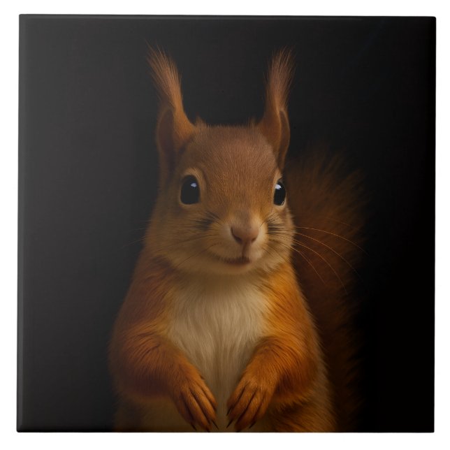 Black 4 Luxe Tile with Red Squirrel (Front)