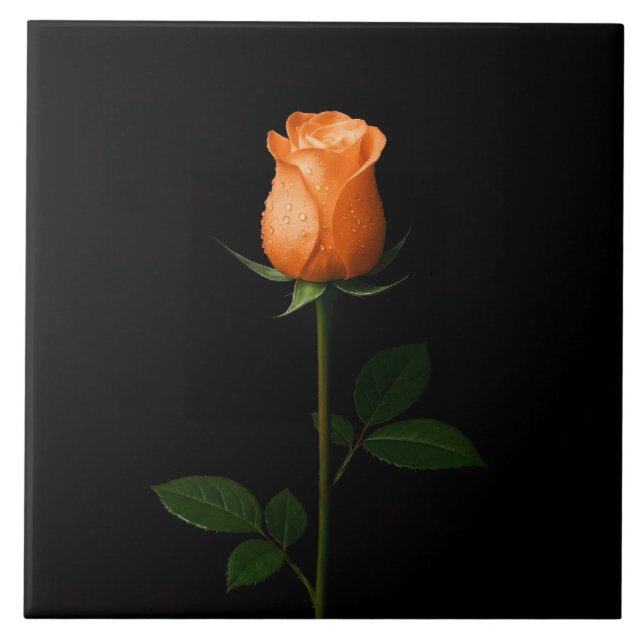 Black 4 Luxe Tile with Sunset Orange Rose (Front)