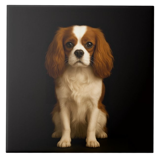 Black 4 Luxe Tile with Sweet Cavalier Spaniel (Front)