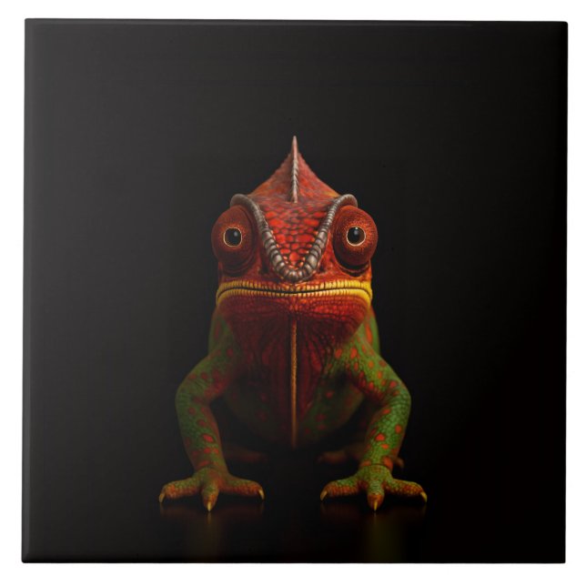 Black 4 Luxe Tile with tropical Panther Chameleon (Front)