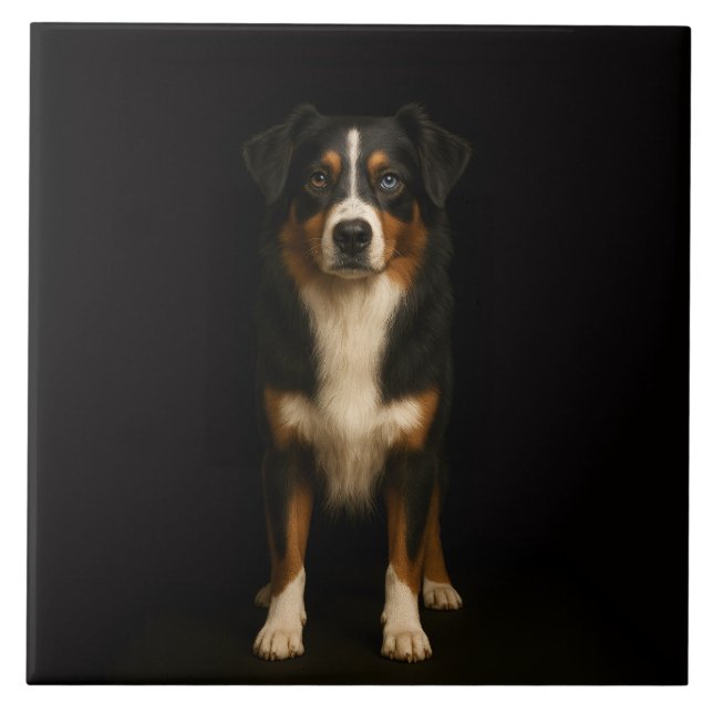 Black 4 Luxe Tile with Wise Australian Shepherd (Front)