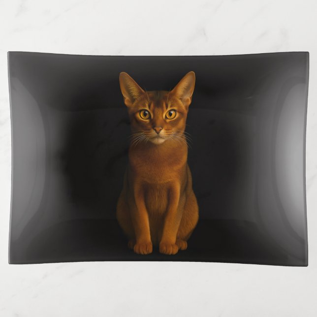 Black 4 Luxe trinket tray, Abyssinian Beauty Cat Trinket Tray (Front)
