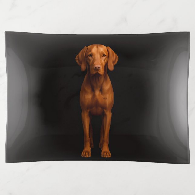 Black 4 Luxe trinket tray, Agile Vizsla Dog Trinket Tray (Front)