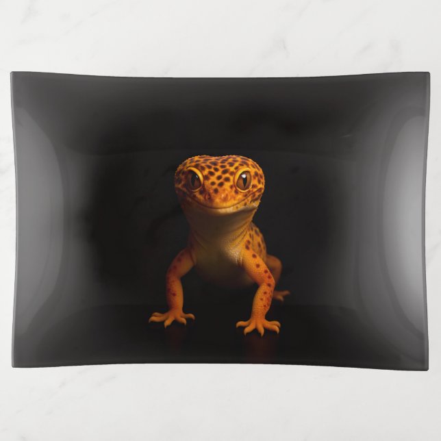 Black 4 Luxe trinket tray, Leopard Gecko Tray (Front)