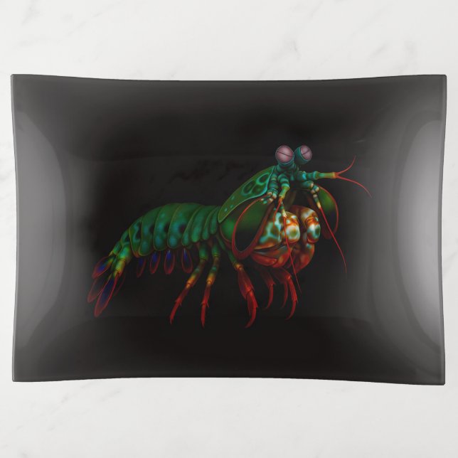 Black 4 Luxe trinket tray, Mantis Shrimp Trinket Tray (Front)
