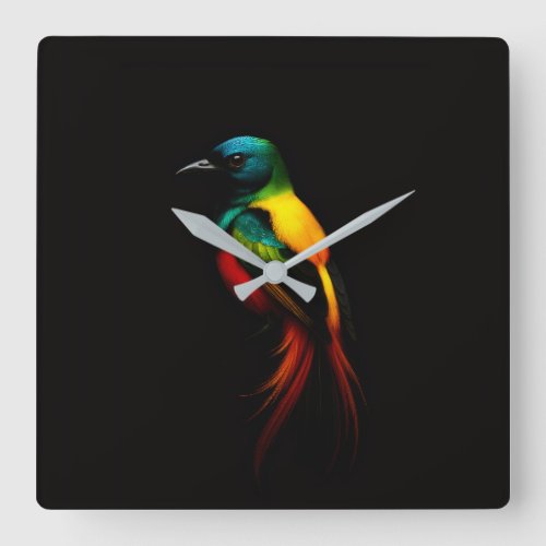 Black 4 Luxe Wall Clock with Rainbow Tropical Bird