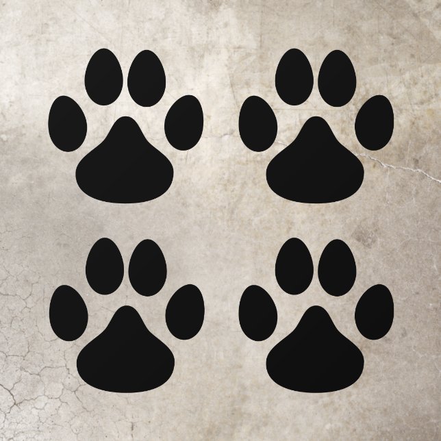 Black 4 Paw Prints Set Vinyl Floor Decals (Insitu)