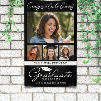 Black 4 Photo Collage Graduation Congratulations Banner