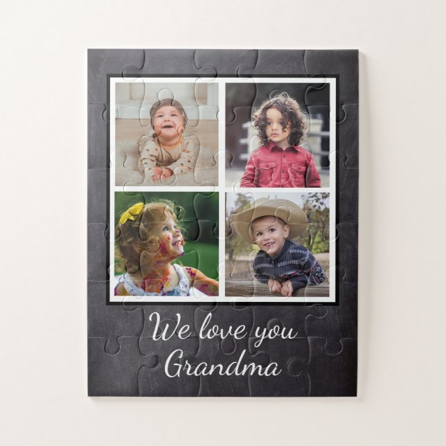 Black 4 Photo Collage Grandma Chalkboard Jigsaw Puzzle (Vertical)