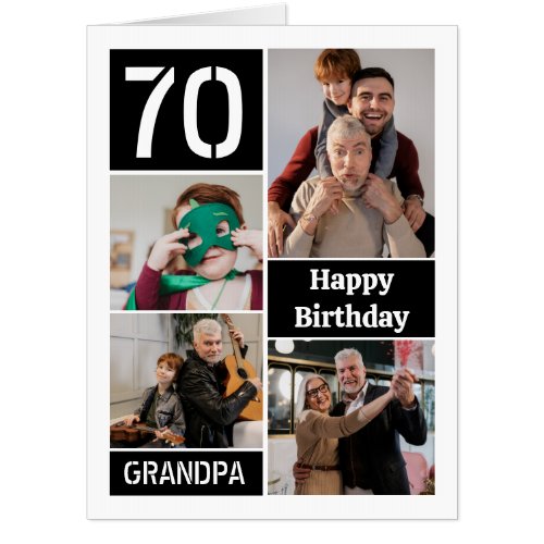 Black 4 Photo Collage Happy Birthday Grandpa Big Card