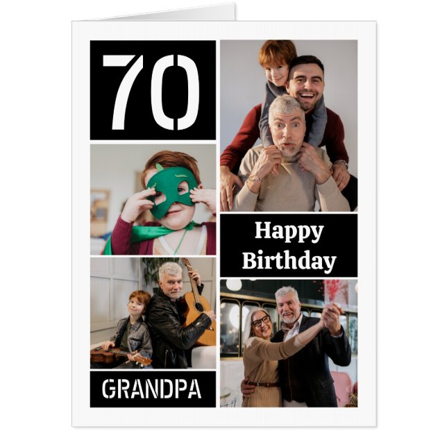Black 4 Photo Collage Happy Birthday Grandpa Big Card (Front)