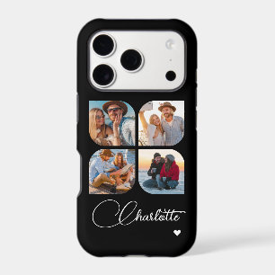 Black 4 Photo Collage Script Name Heart iPhone 17 Pro Case