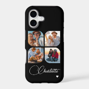 Black 4 Photo Personalized Name iPhone 17 Case