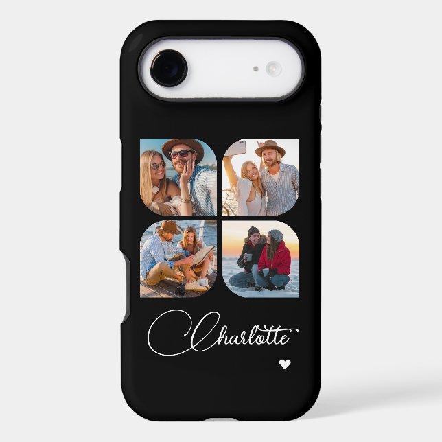 Black 4 Photo Personalized Name Case-Mate iPhone Case (Back)