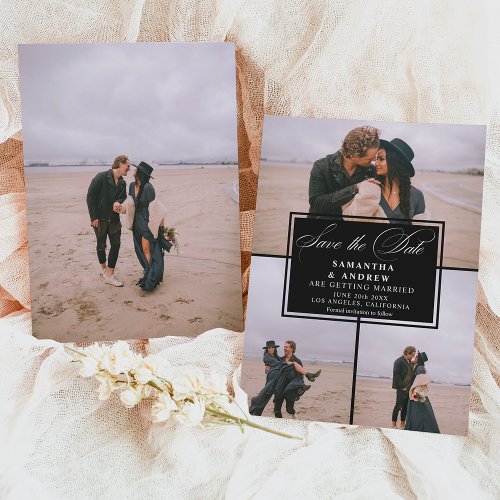 Black 4 photos collage  save the date wedding