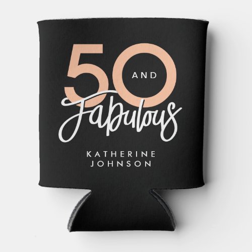 Black 50 and Fabulous Modern 50th Birthday Can Cooler