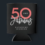 Black 50 and Fabulous Modern 50th Birthday Can Cooler<br><div class="desc">The words "50 and Fabulous" are elegantly showcased using trendy typography.
Feel free to adjust the colors easily through the edit menu to match your preferred scheme.
Celebrate your fiftieth birthday in style with this personalized design.</div>