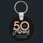 Black 50 and Fabulous Modern 50th Birthday  Keychain<br><div class="desc">The words "50 and Fabulous" are elegantly showcased using trendy typography.
Feel free to adjust the colors easily through the edit menu to match your preferred scheme.
Celebrate your fiftieth birthday in style with this personalized design.</div>