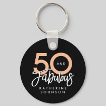 Black 50 and Fabulous Modern 50th Birthday  Keychain