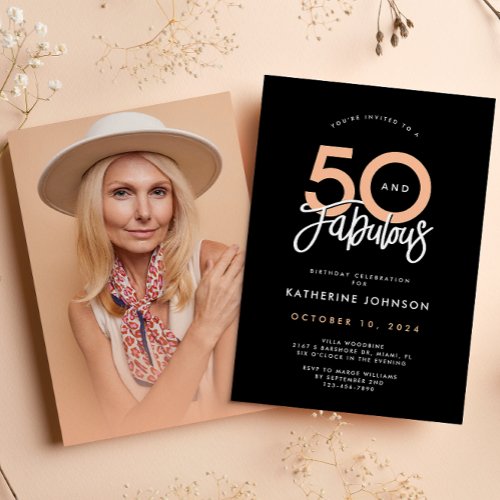 Black 50  Fabulous 50th Birthday Party Invitation