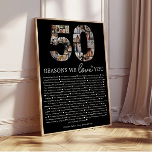 Black 50 Reasons We Love You Keepsake Gift Poster