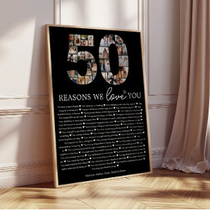 Black 50 Reasons We Love You Keepsake Gift Poster