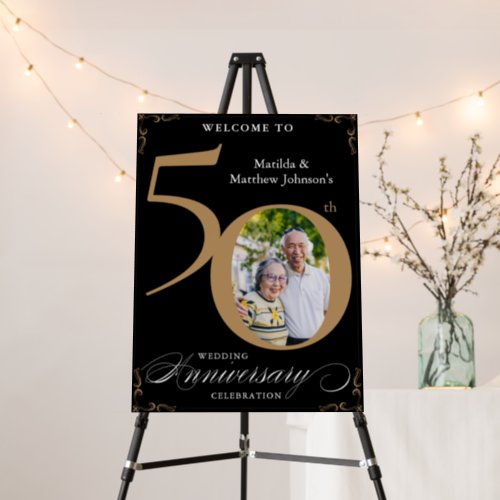 Black 50th Anniversary Gold Photo Welcome Sign
