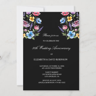 Black 50th anniversary wedding anniversary  invitation