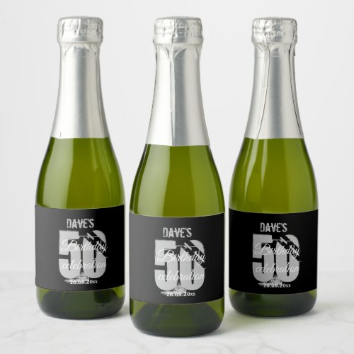 Black 50th Any Age Birthday Party Custom Mini  Sparkling Wine Label