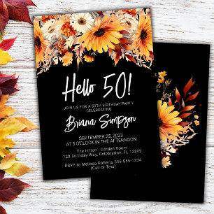 Black 50th Birthday Fall Floral Invitation