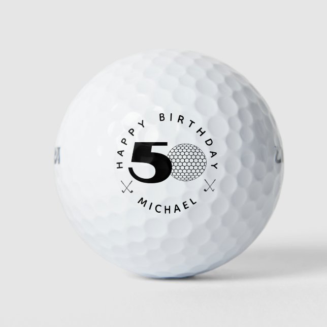Black 50th birthday Golf Balls  (Front)