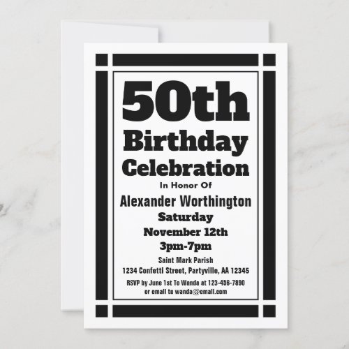 Black 50th Birthday Invitation