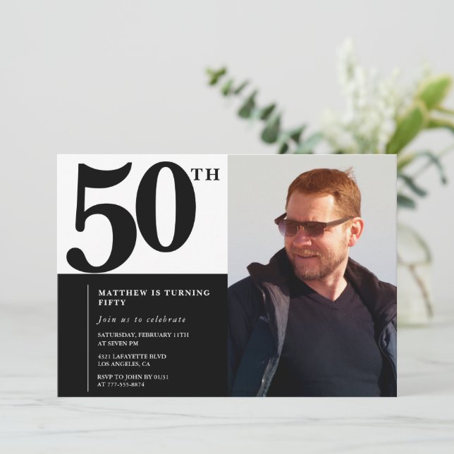 Black 50th birthday invitations Elegant Chic (Standing Front)