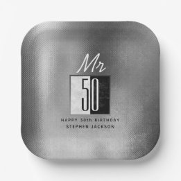 Black 50th Birthday Paper Plates