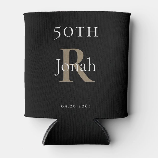Black 50th Birthday Party Favor Can Cooler (Front)